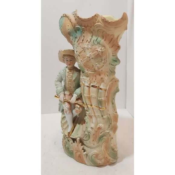 Antique 19th Century French Bisque Porcelain Victorian Man Spill Vase Figurine - Picture 4 of 16